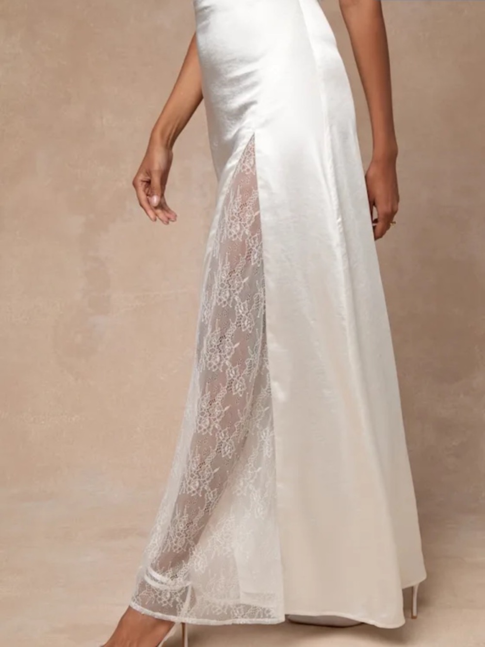 New Lulus Concetta Ivory Satin Elegant Halter Gown With Lace Panel Sz Medium - Picture 8 of 10